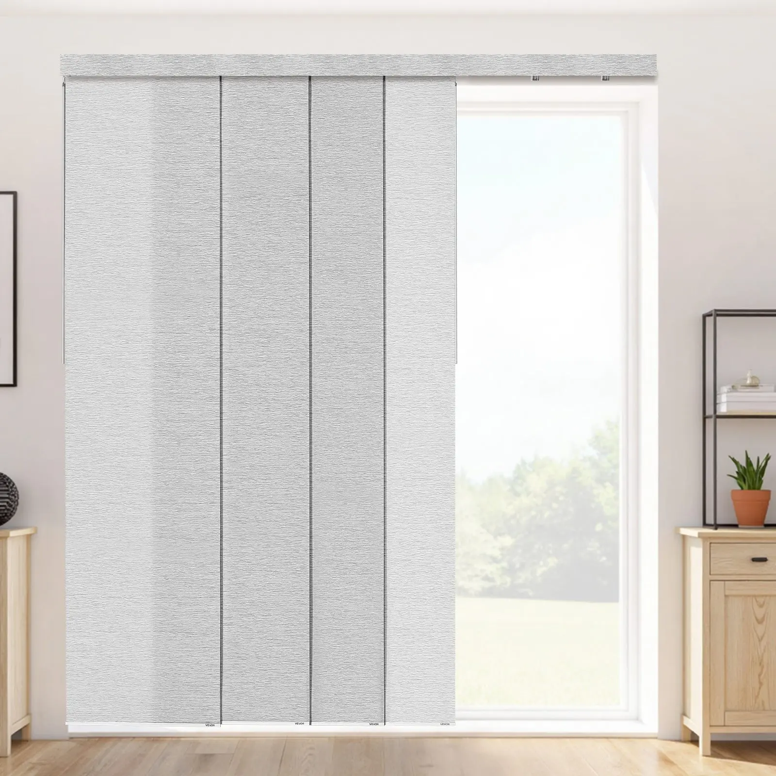 VEVOR Adjustable Vertical Panel Blinds, Extendable 45.8-86 in W Track, Trimmable Up to 96 in H Polyester Curtains, Tool Upgrade Room Divider for Sliding/Patio Doors, Windows, Gray