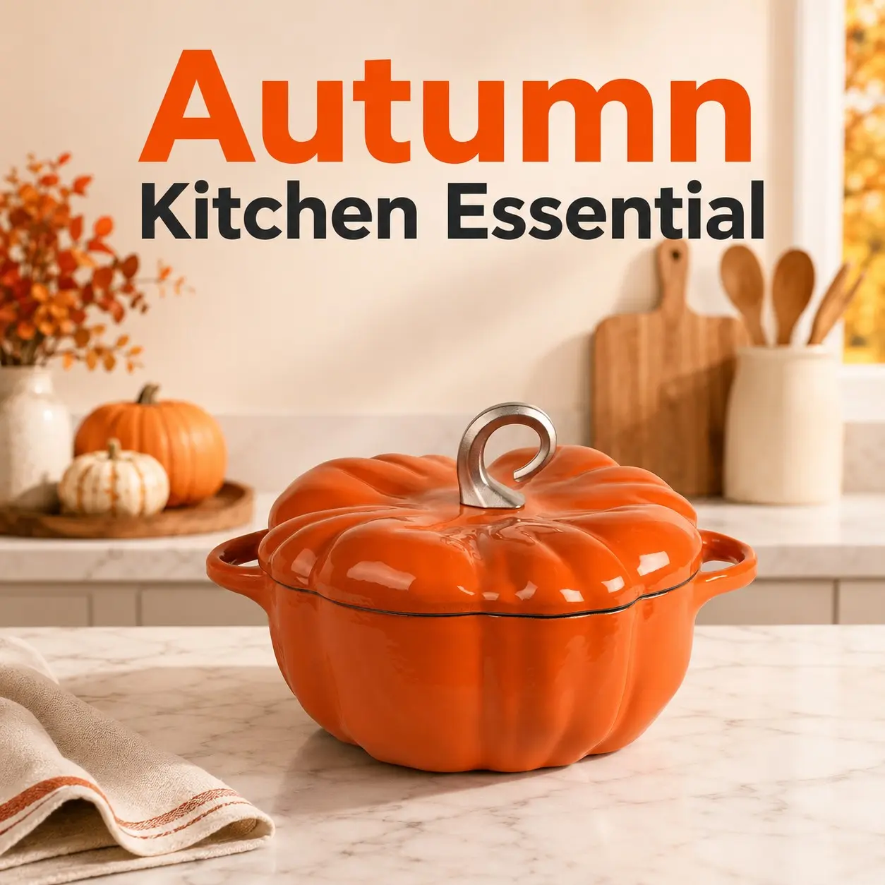 Pumpkin Enameled Cast Iron Dutch Oven with Lid, 24cm Heavy Duty and Dual Handles Pot, Serves 3-5 and Oven Safe for Bread Baking, Braising, Cooking Soup and Family Gifts, Orange
