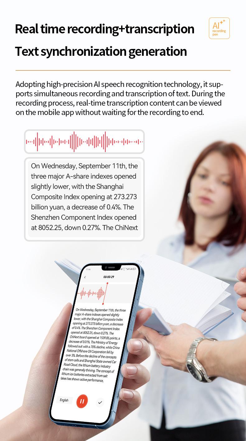 HD Noise Reduction Voice Recorder with ChatGPT AI for Class Use Supports Real-Time Voice to Text Translation and Meeting Summary Generation Portable
