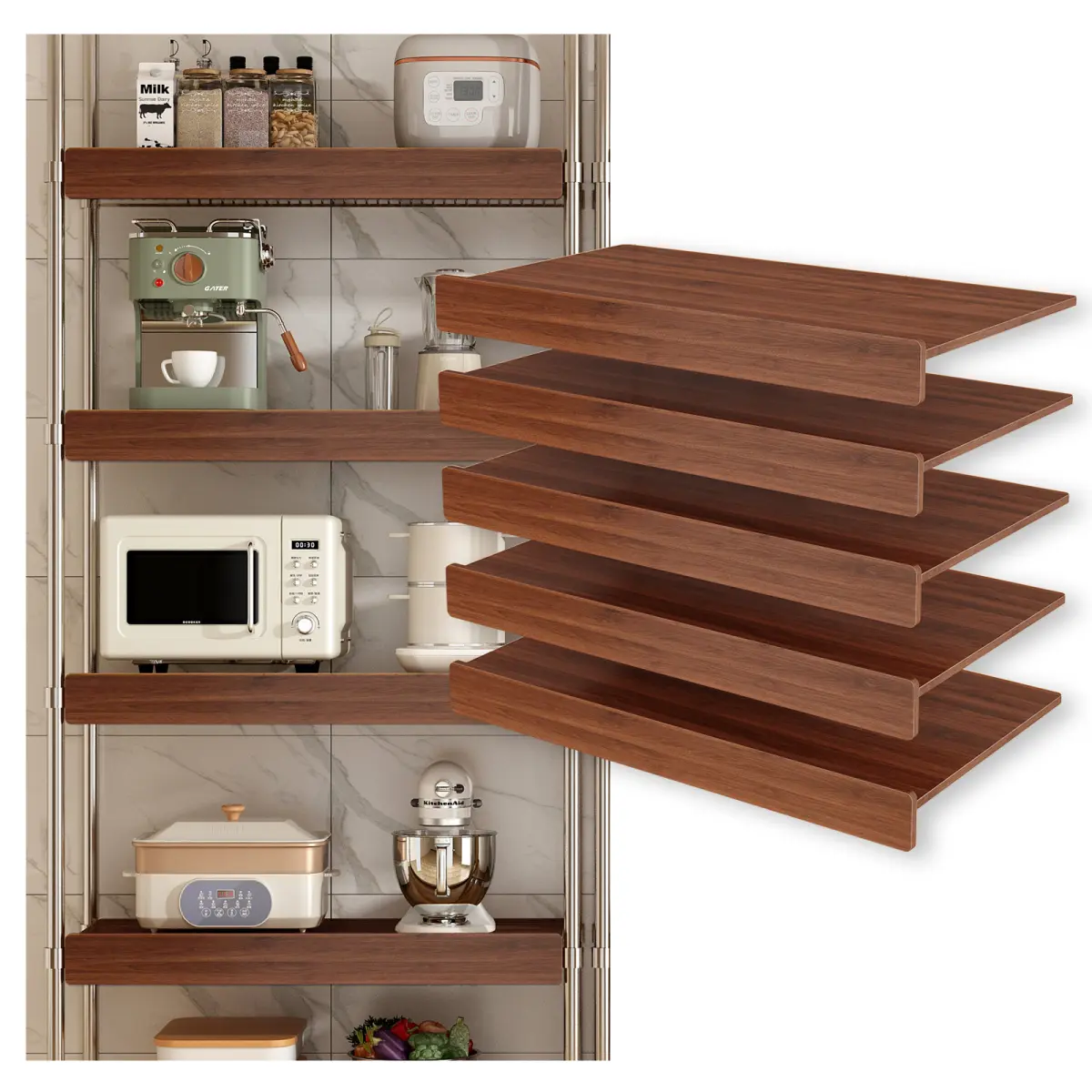 30" x 16" Heavy Duty MDF Wood Shelf Liners, 0.6 Inch Thick Wire Rack Covers for Removable Closet Pantry Shelves, Tool-Free Shelf Cover for Cabinet Bathroom Kitchen Shelving Decoration ( Walnut Color )