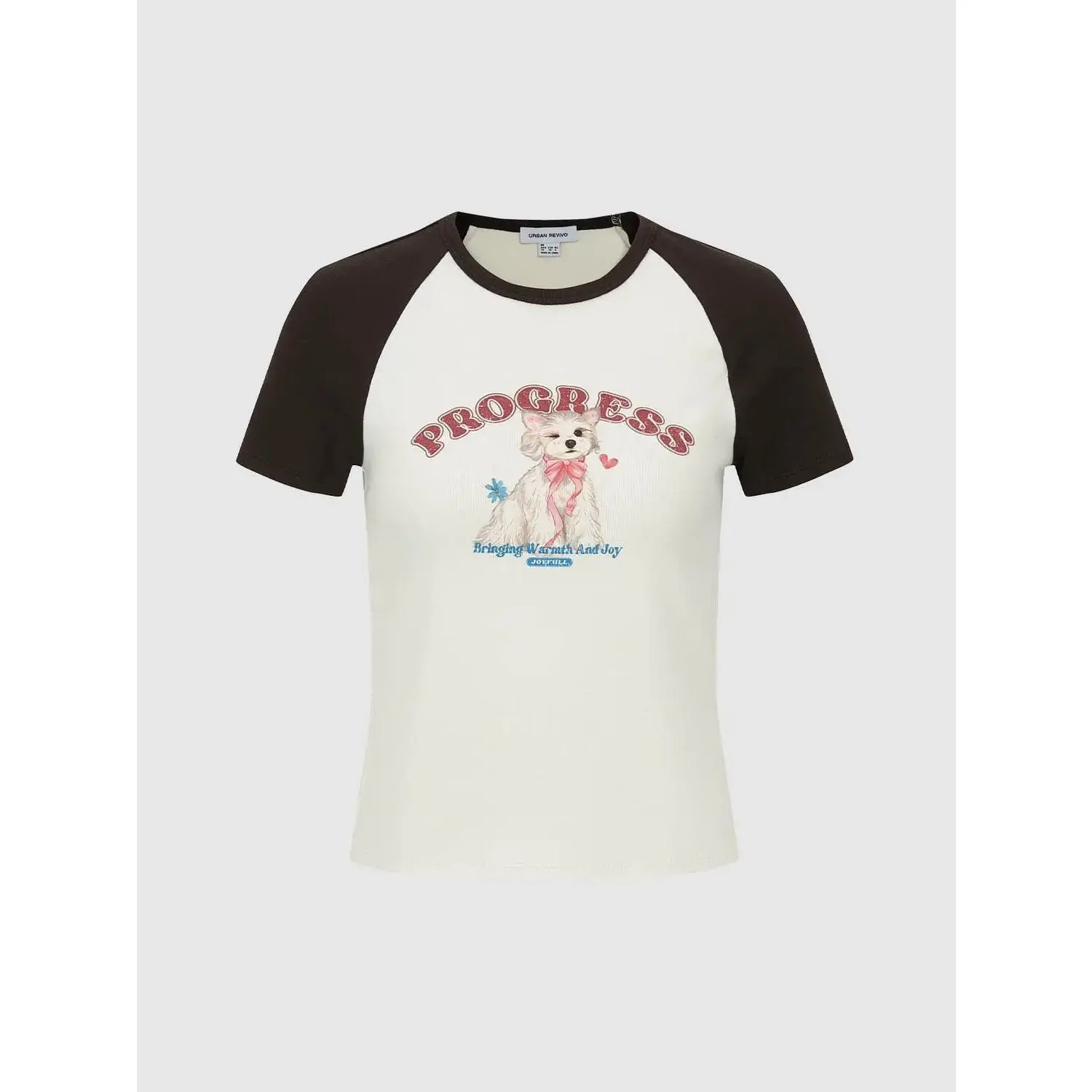 URBAN REVIVO Cotton Raglan Sleeve Dog Graphic T-Shirt