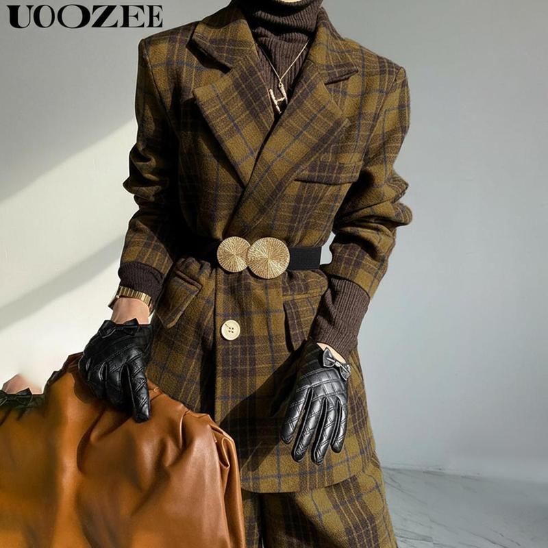 UOOZEE Women's Autumn Winter Retro Classic 2 Piece Blazer Suit, No Belt Pockets Blazer New Long Sleeves Loose Elegant Formal Business Outerwears Jackets & Plaid Pockets High Waisted Loose Full Length Trousers Pants UOOZEE Women's Autumn Winter Retro Classic 2 Piece Blazer Suit, No Belt Pockets Blazer New Long Sleeves Loose Elegant Formal Business Outerwears Jackets & Plaid Pockets High Waisted Loose Full Length Trousers Pants