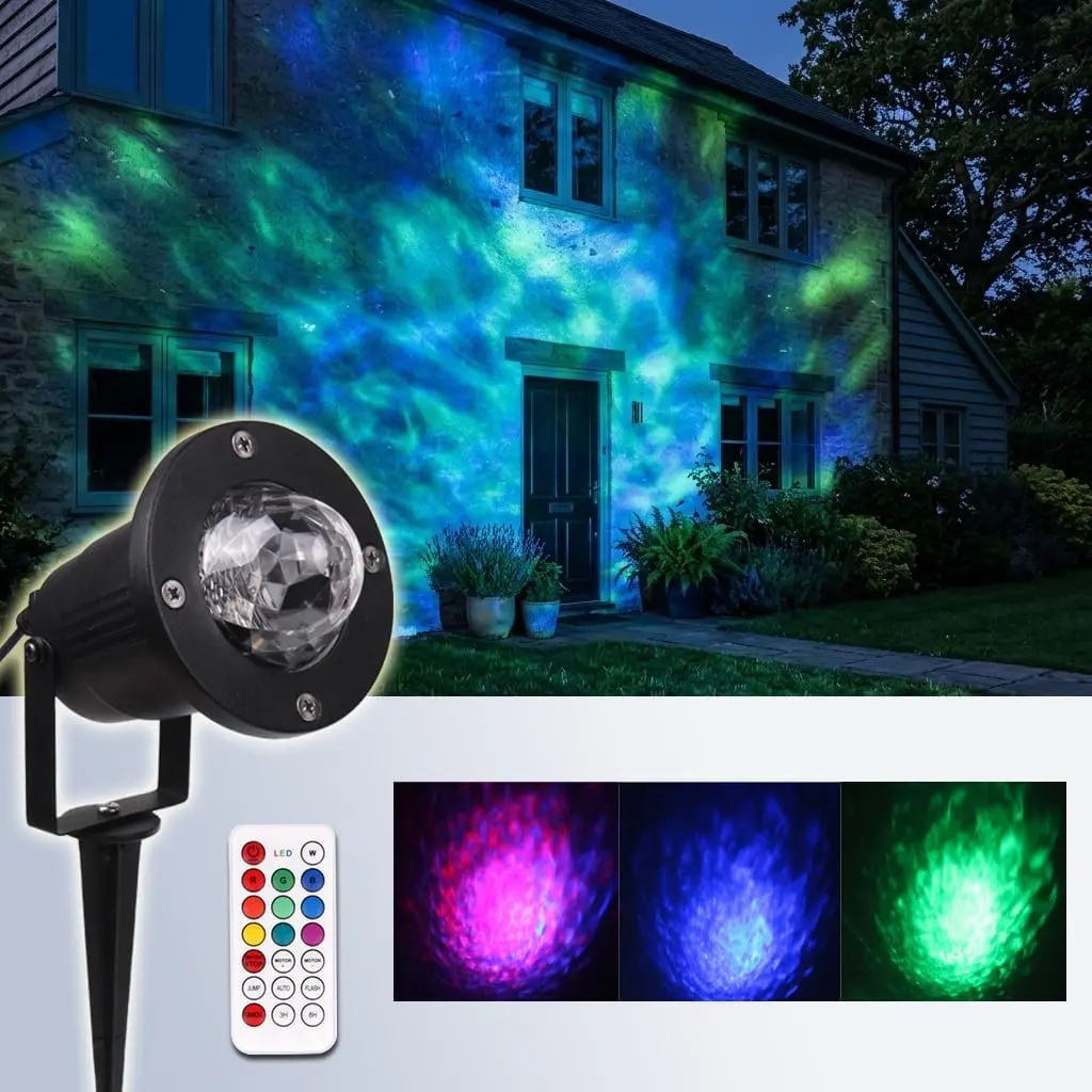 Water Wave LED Light Multi Colors Garden Light, Colorful Flowing Water  Effects  Outdoor Projector for Holiday Garden Party Dance Show with Remote