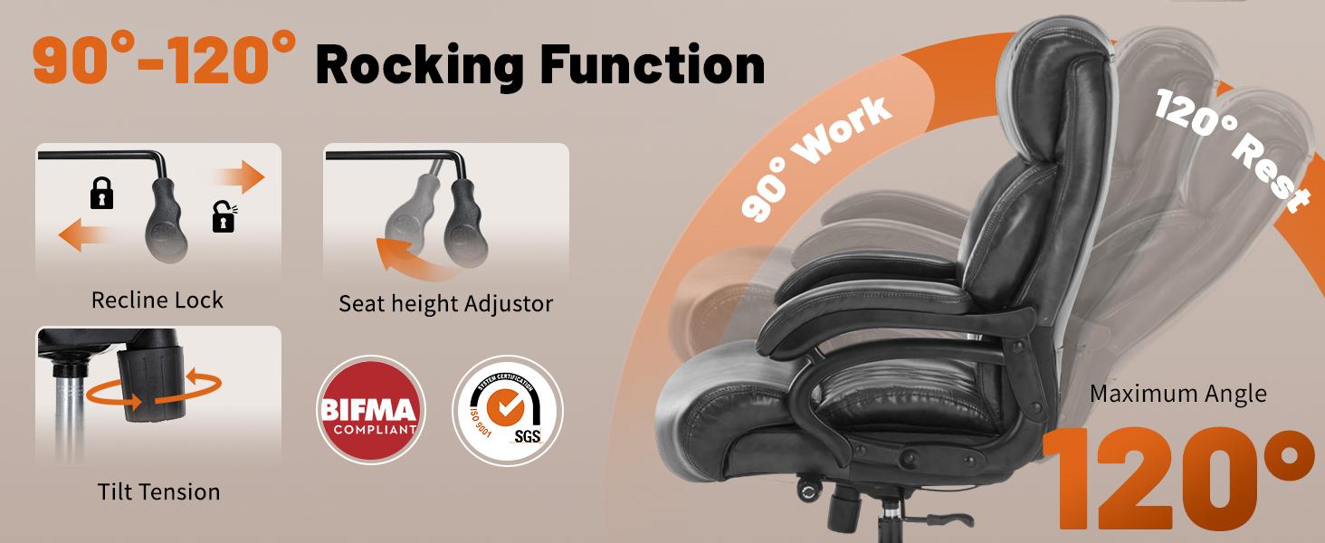 ARCH 800LBS Heavy Duty Office Chair & Massage Footrest Big & Tall Executive Chair with Adjustable Lumbar Support, PU Leather, Extra Wide Seat for Comfort