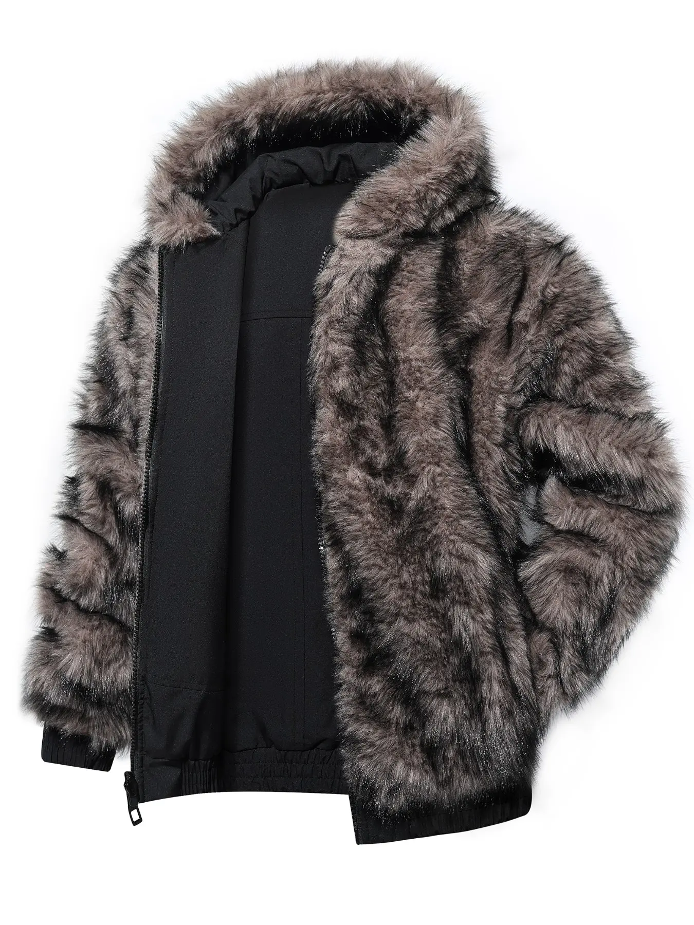 Men's Fashion Zipper Long Sleeve Faux Fur Jacket, Hooded Outerwear, Reversible Inner and Outer, Warm and Stylish Coat for Fall and Winter, Casual Daily Wear
