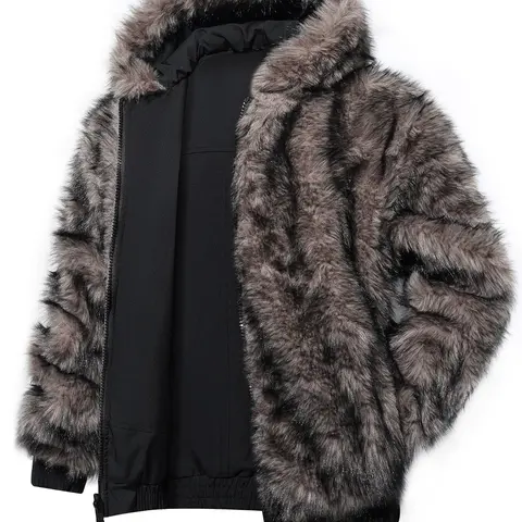 Men's Fashion Zipper Long Sleeve Faux Fur Jacket, Reversible Inner and Outer, Warm and Stylish Coat for Fall and Winter, Casual Daily Wear, Trendy Outerwear