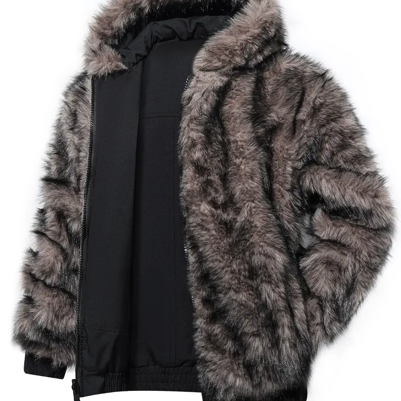Men's Fashion Zipper Long Sleeve Faux Fur Jacket, Reversible Inner and Outer, Warm and Stylish Coat for Fall and Winter, Casual Daily Wear, Trendy Outerwear