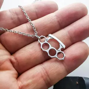Brass Knuckles Pendant Necklace for Women Men Neck Chain Vintage Summer Gothic Goth Jewelry Accessories Holiday Gifts