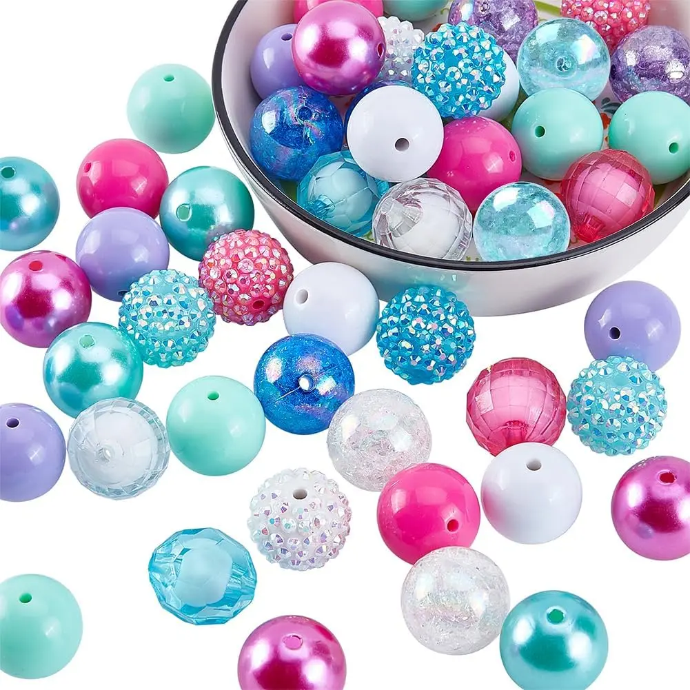 50 count Chunk Beads, 20mm Bubblegum Beads Colorful Pen Beads Large Rhinestone  Beads Loose Beads Round Spacer Beads for  Bracelet Necklace Pen Bag Chain Making Crafts Supplies