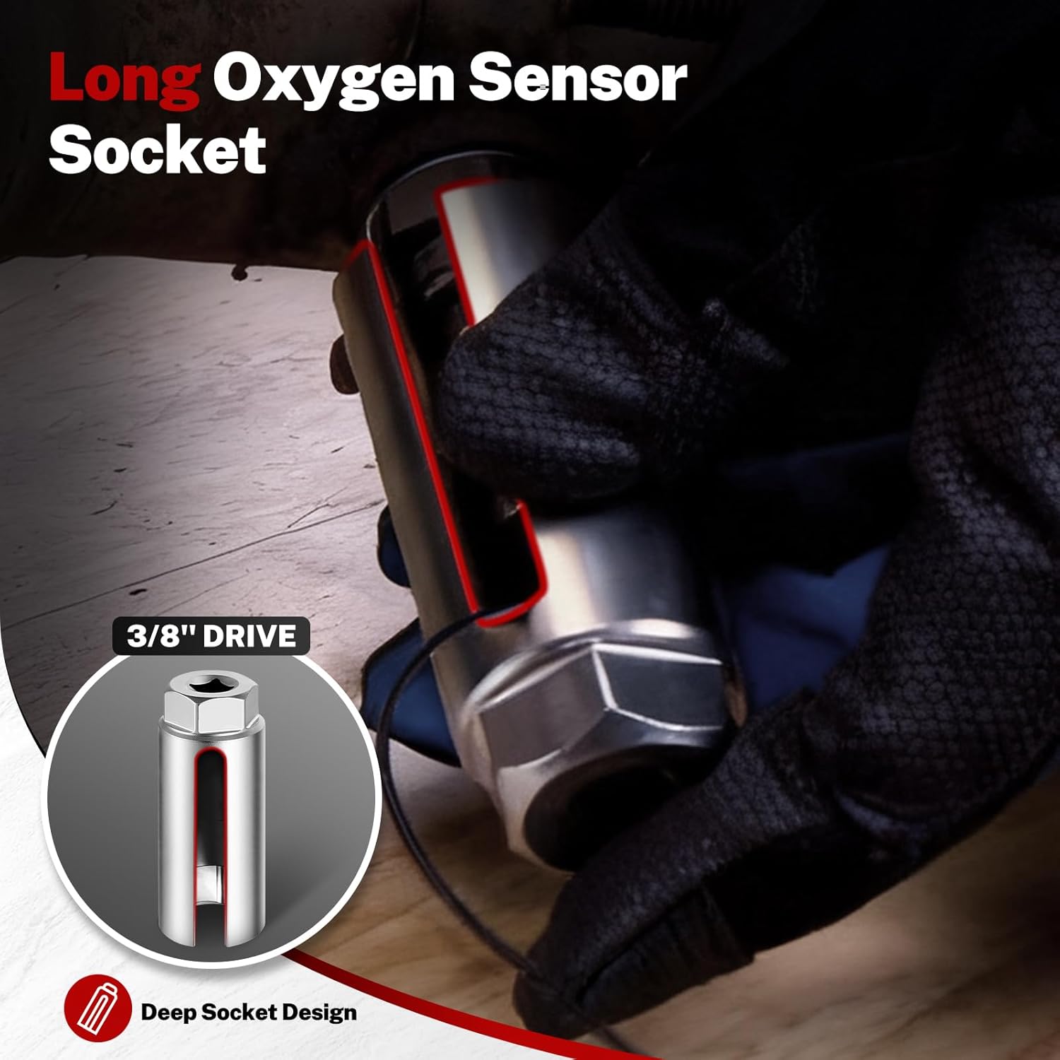 5 count O2  Sensor Socket Set, 7/8" (22mm) Offset O2 Sensor  Kit with Thread Chasers, 3/8" & 1/2" Drive