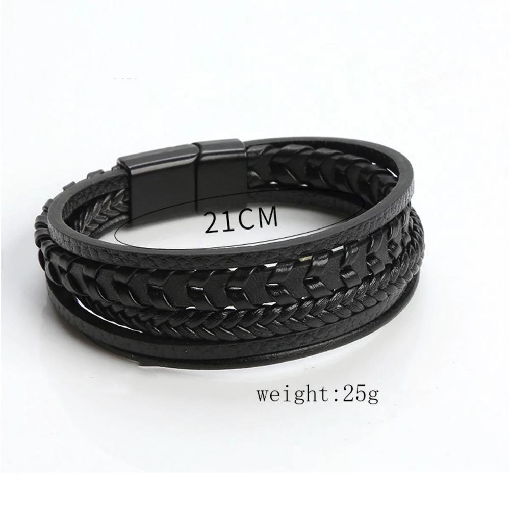 3-Pack Trendy Men's Multi-Layer Bracelets - Alloy Magnetic Buckle Retro Leather Rope Braided Bracelets, Fashion Dressing Accessories