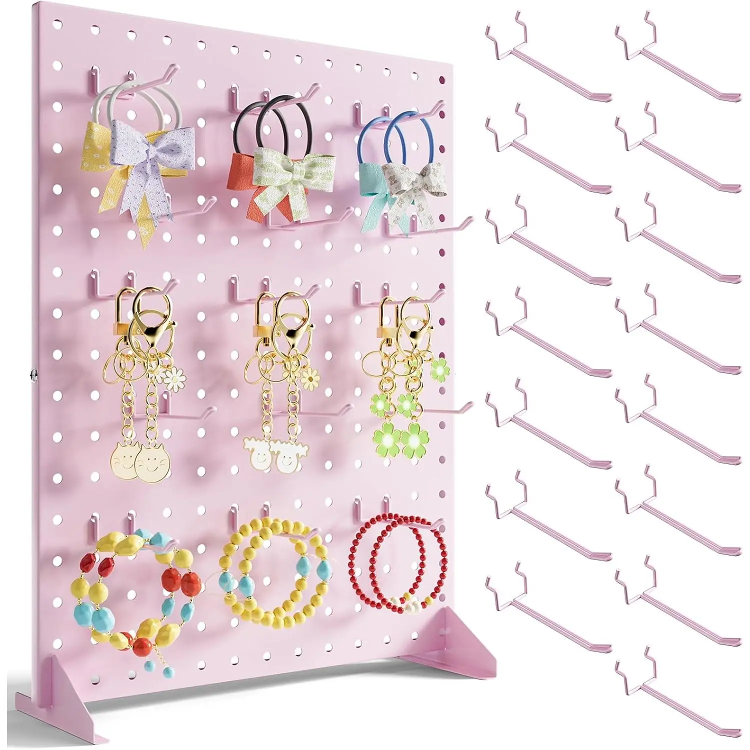 Pegboard Display Stand With 15 Peg Hooks for Retail Craft Shows & Fairs,  Metal Merchandise Display Rack for Selling Accessories, Display Stands for Boutique, Stores, Vendors & Events - 17x13Inch