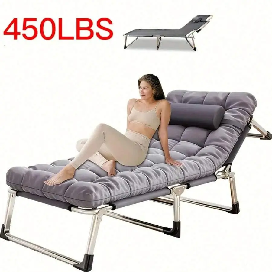 Lightweight Foldable Camping Bed with Cushion, Sturdy Metal Frame Single Outdoor Bed for Beach Picnic Summer Adventure
