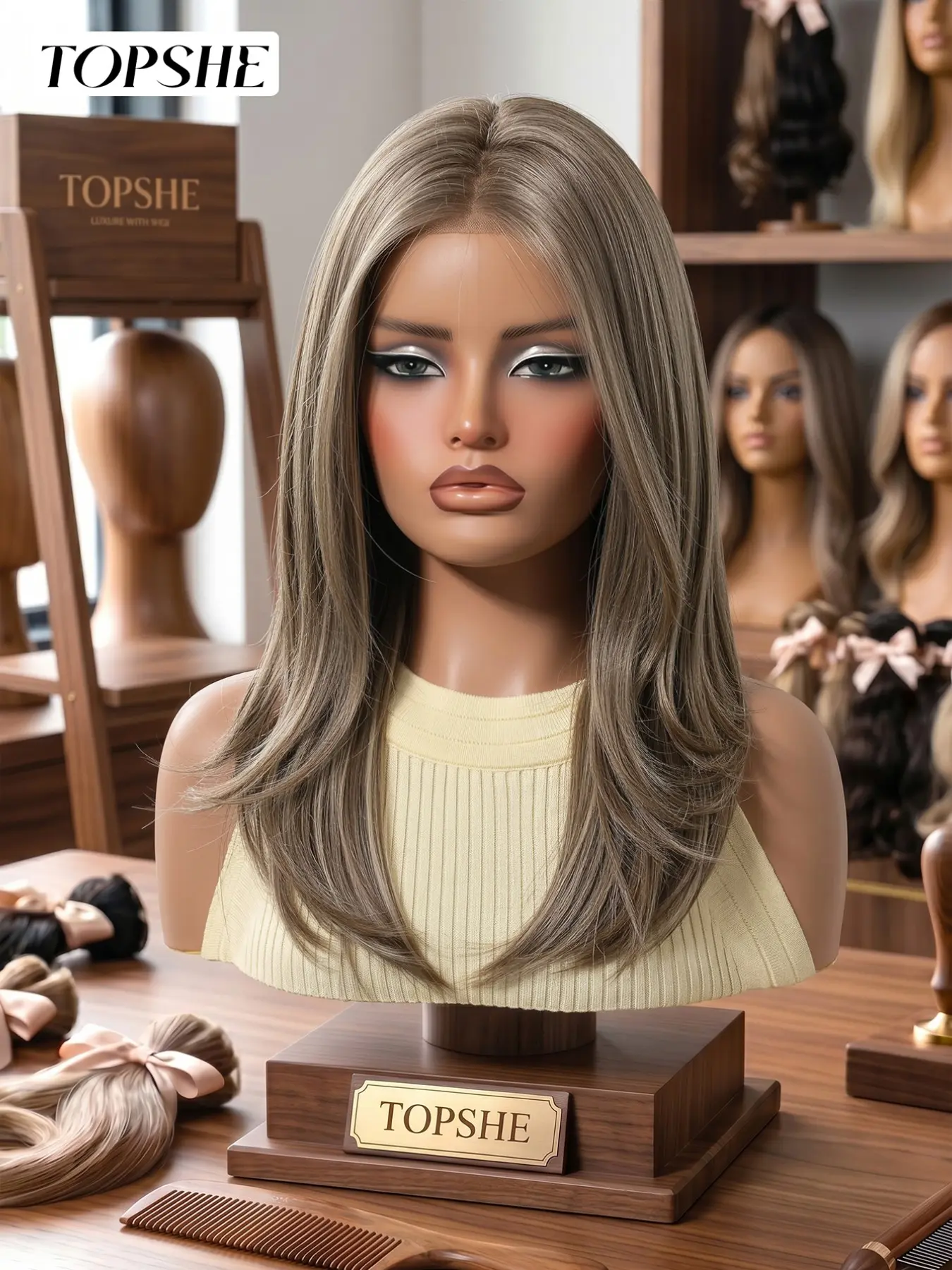 Topshe Unique Design Mono High-Quality 18-Inch Highlight Straight Wig Lace Full Headpiece, Warm Base Cold Silver Highlights, Perfect for Various Occasions, Lace Wigs