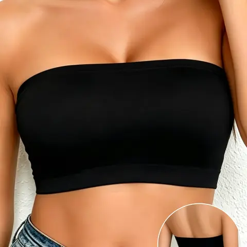 1Pc Strapless Seamless Non-Slip Silicone Strips Wireless Casual Bandeau Everyday Essential Bra Lightweight Breathable Thin Skin Friendly Fabric No Pad Non Slip Strapless Seamless Bra Underwear No Padding Bra