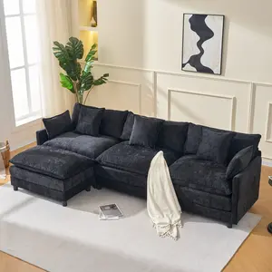 Aobtkel 108" L-Shaped Modern Modular Sectional Cloud Sofa with Ottoman, 4-Seat Chenille Deep-Seat Couch with Pillow, Couch for Living Room & Apartment