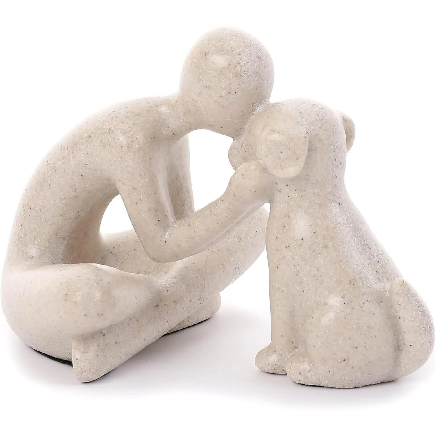 Dog Sculpture Home Decoration Cute Man and Dog Statue Decor for Shelf Living Room Bedroom Home, Memory Gifts for Pet Lovers (Sandstone)