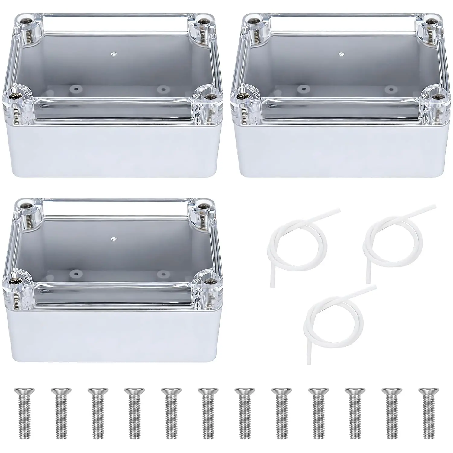 3Pcs IP65 Waterproof Junction Box, ABS Plastic Electrical Enclosure 100x68x50mm for Outdoor Indoor DIY Electronics