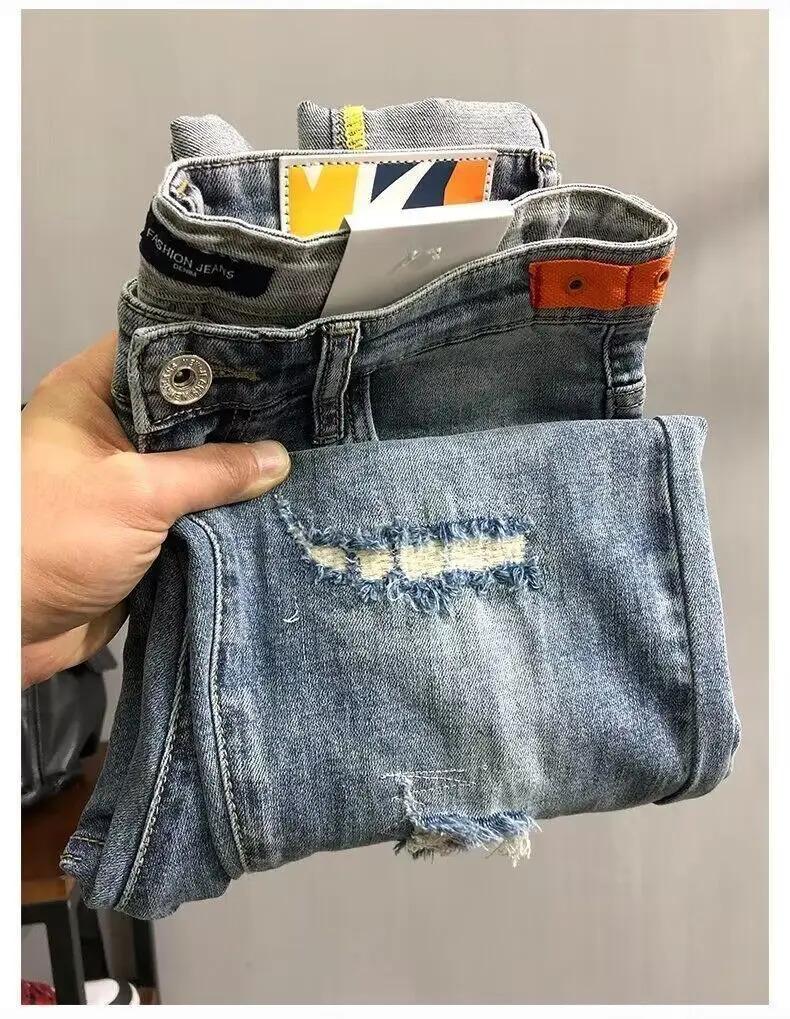 Fashion Men's Casual Jeans vintage Spring and Autumn Slim Ripped Jean Pants with HOLE Design  Men Clothing Luxury Cargo Pants