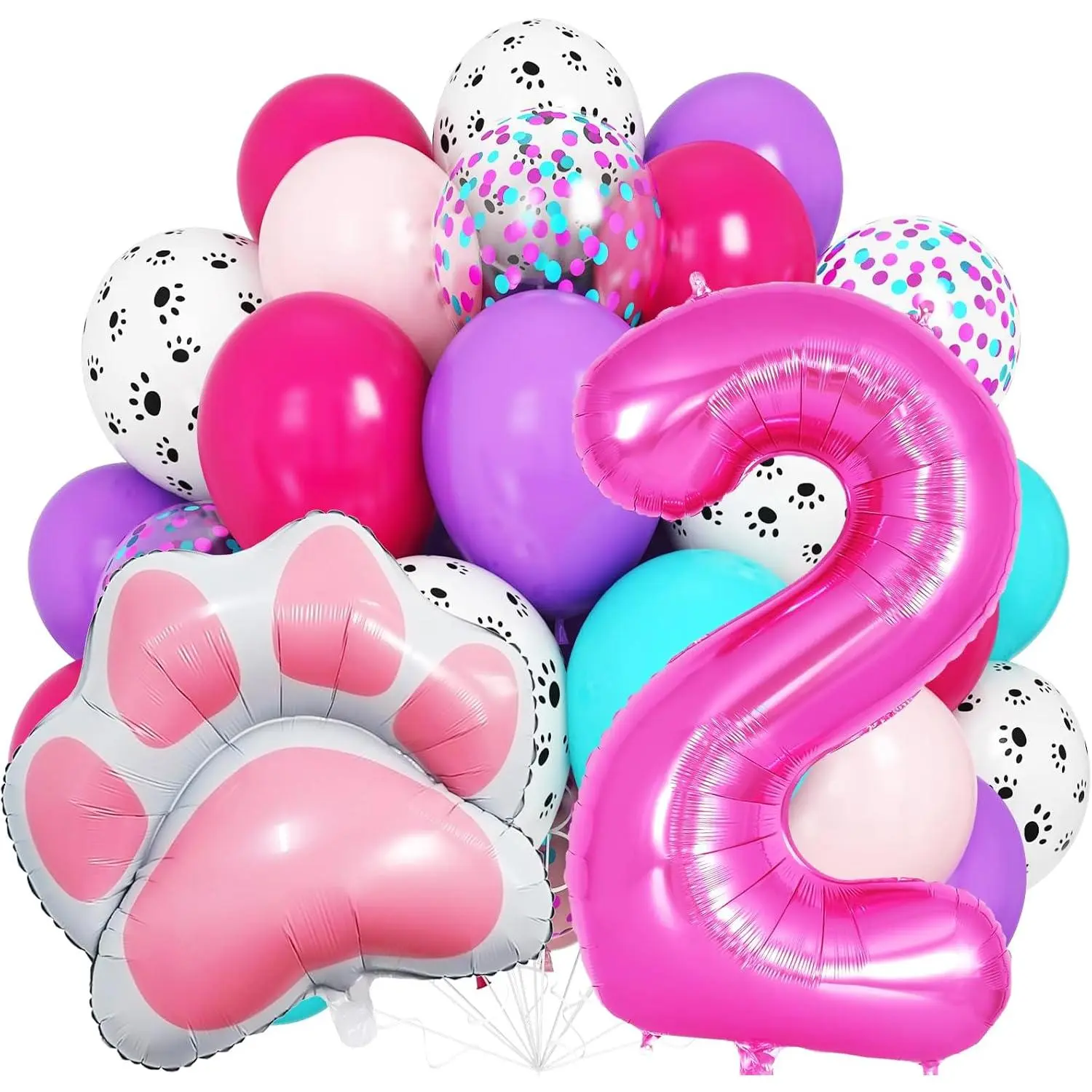 Paw Print Balloons  Party Decorations, Number 2 Balloon Paw Foil Balloons Rose Red   Bule Latex Balloon Lets Pawty Birthday Decorations for Girls Cartoon Birthday Party Decor Supplies