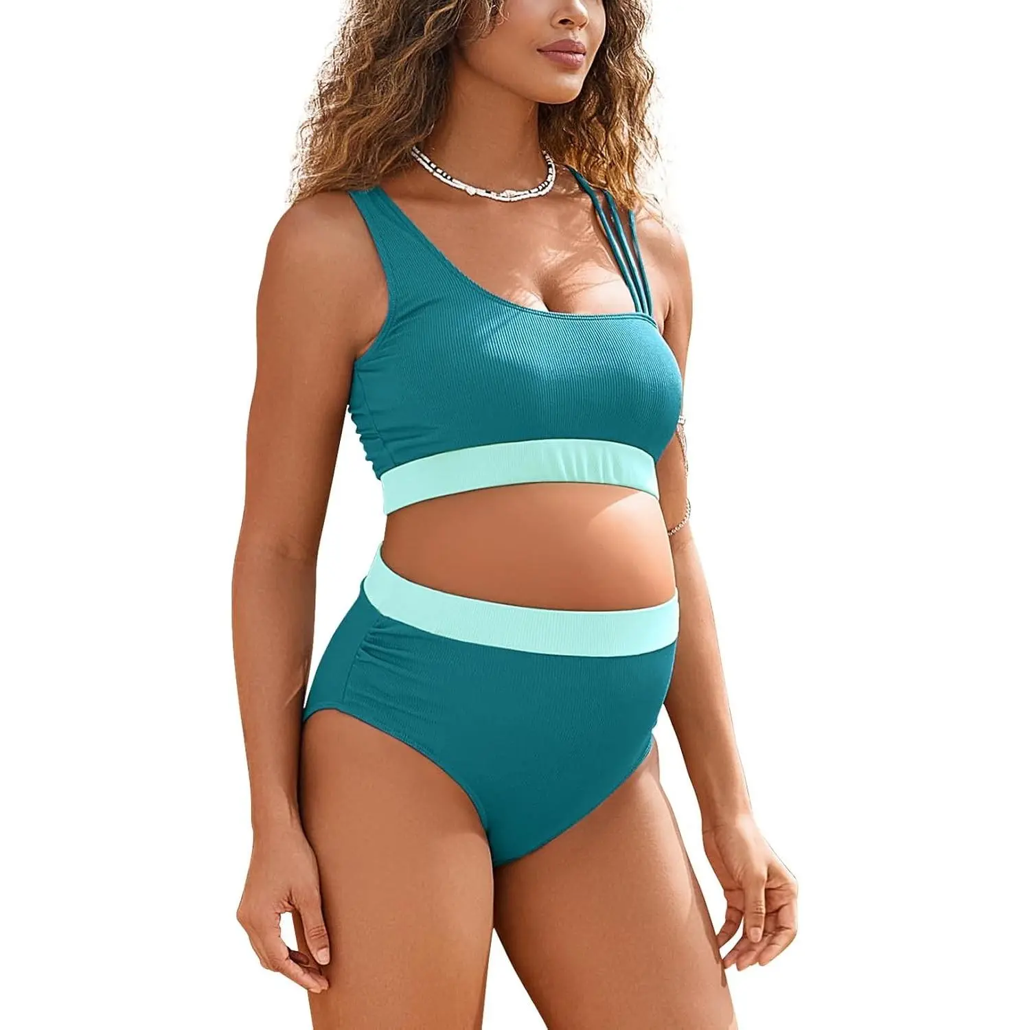 Maternity Two Piece Swimsuit High Waisted Strappy Bikini Set Bathing Suit