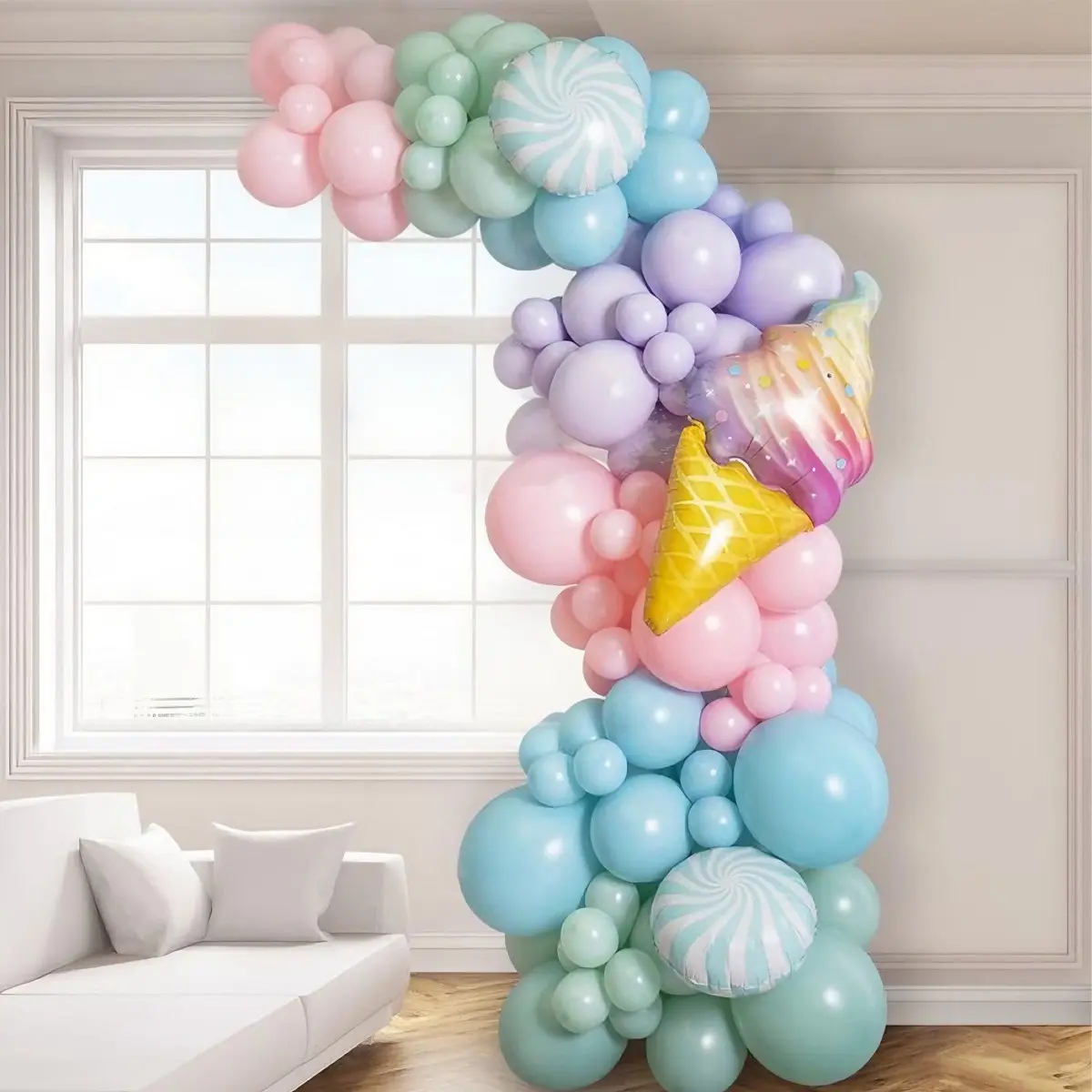 Ice Cream Balloon Set, Macaron Blue Latex Balloons, Ice Cream Candy Shape, Kid Birthday Party Balloon, Birthday Party Decoration, Fun and Festive Balloons