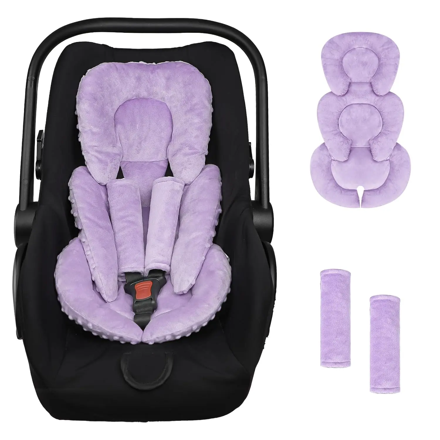 Infant Car Seat Insert Head and Body Support, Reversible Newborn Insert for Carseat with Strap Pads, Soft Stroller Cushion Pillow Insert for Boys and Girls, Fits for Stroller, Swing, Purple