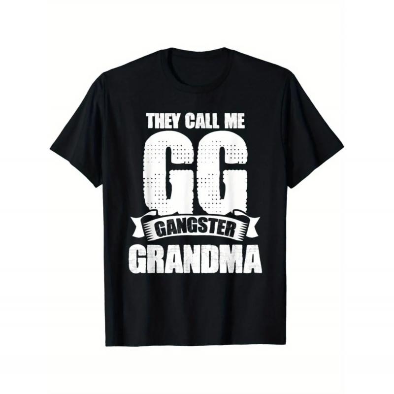 Funny "GG Gangster Grandma" Graphic Tee, Crew Neck Short Sleeve T-Shirt, Hilarious Gift for Grandma, Gigi, Nana
