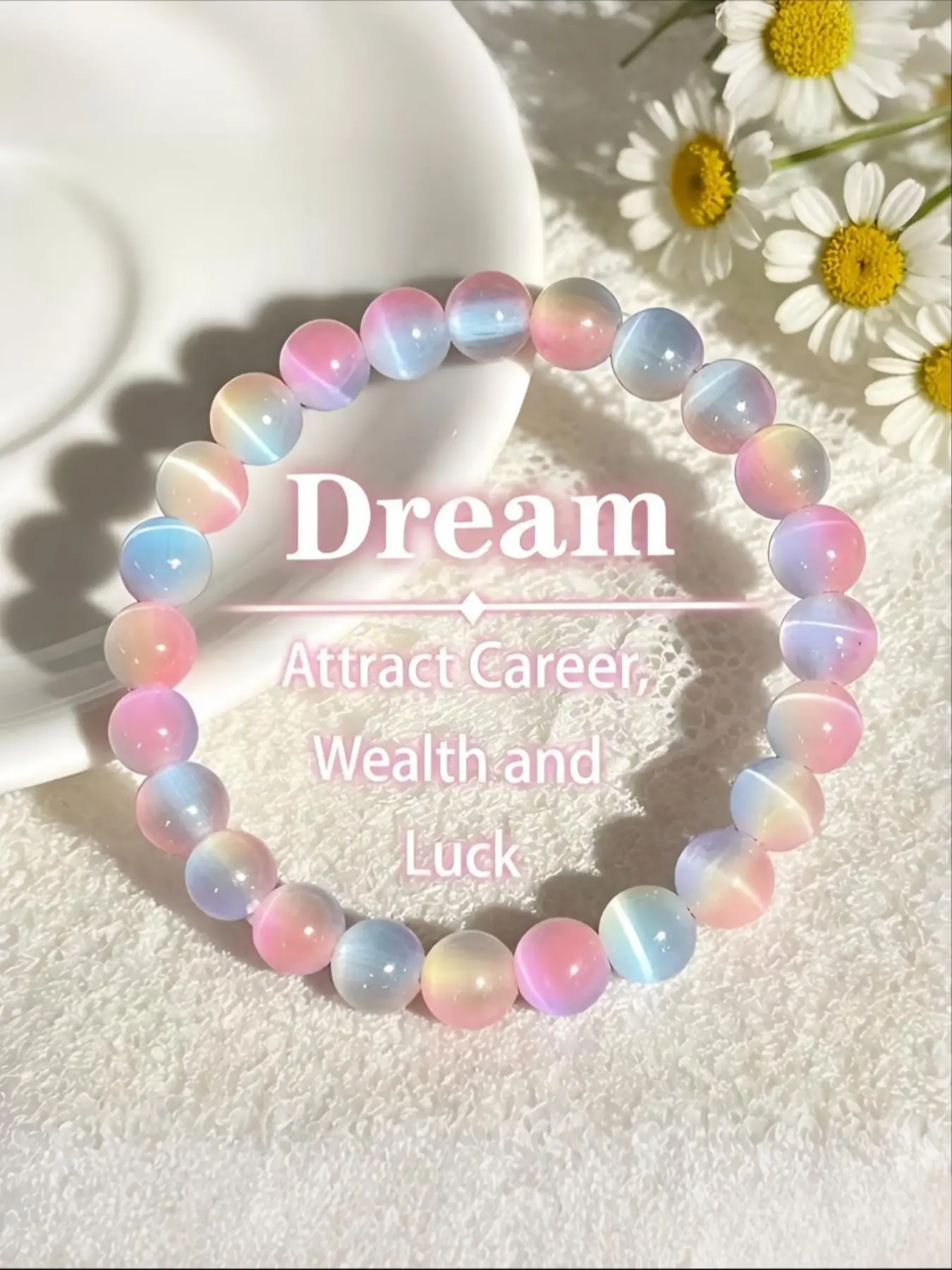 Dreamy Blue Gradient Cat Eye Bracelet, Attracts Wealth, Career, Good Luck, Elastic Bead Design, Perfect Valentine's Gift