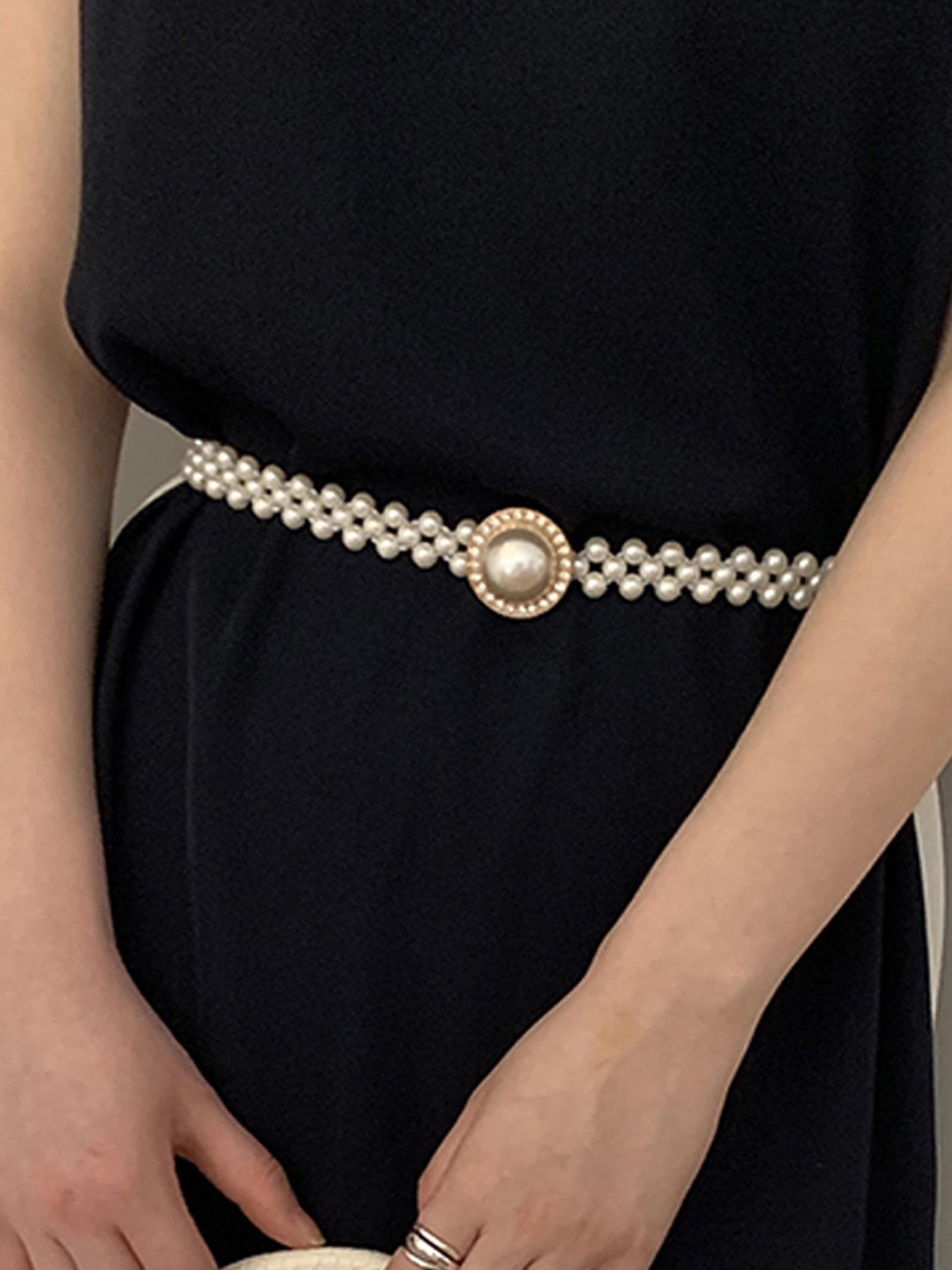 Faux Pearl-Decorated Waist Belt, Women's Fashion Dress Belt, Elegant Beaded Belt for Casual and Party Wear, Exquisite Jewelry Gift for Birthdays, Waistband Buckle, Belt with Buckle