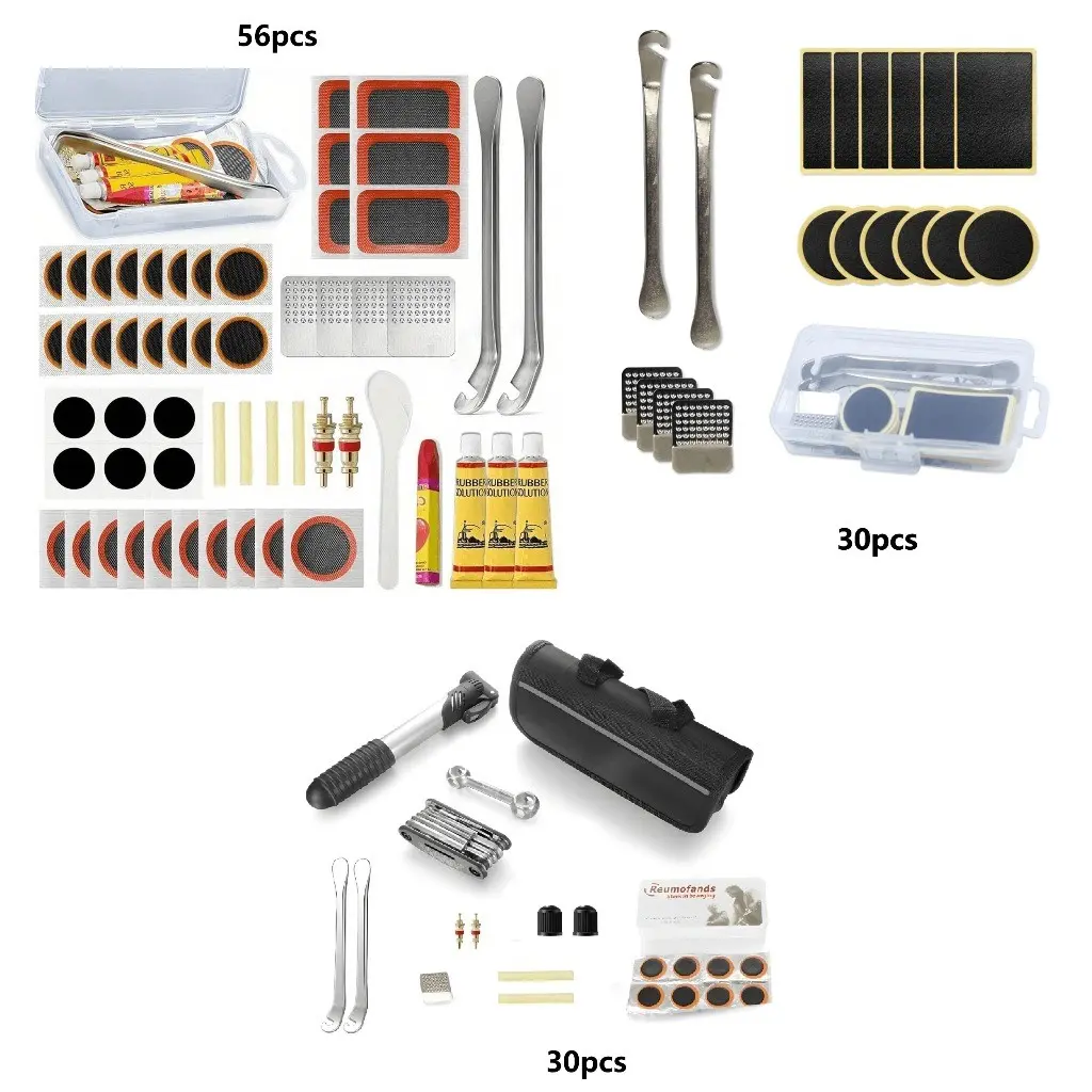 56 Piece Bicycle Tire Repair Kit, Cycling Bike Maintenance, Self-Adhesive Puncture Repair Set, Quick Fixes, Multi-Functional Bike Tool with Sulfur Patch, Essential Tools, Suitable for Road Bikes, Road Bike Compatible