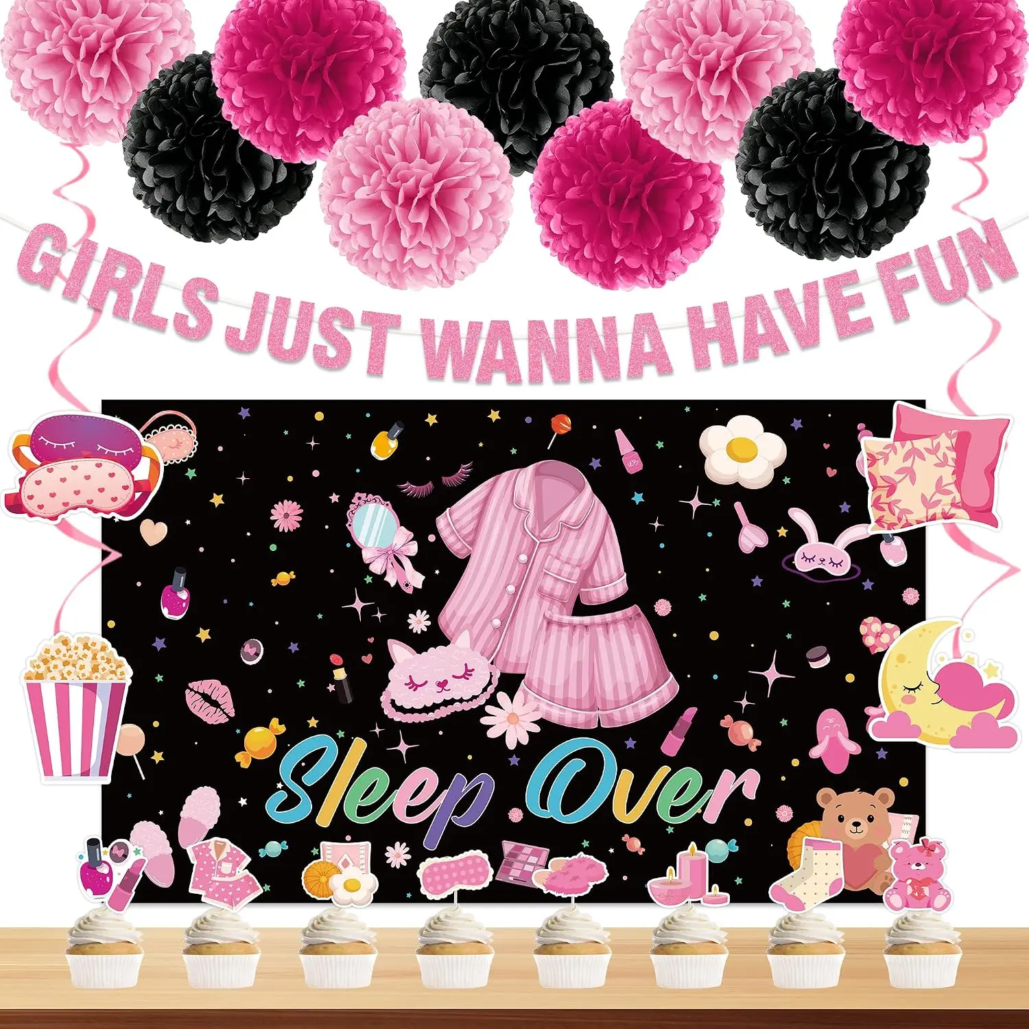 Sleepover Party Supplies for Girls,  Black Slumber Party Decor