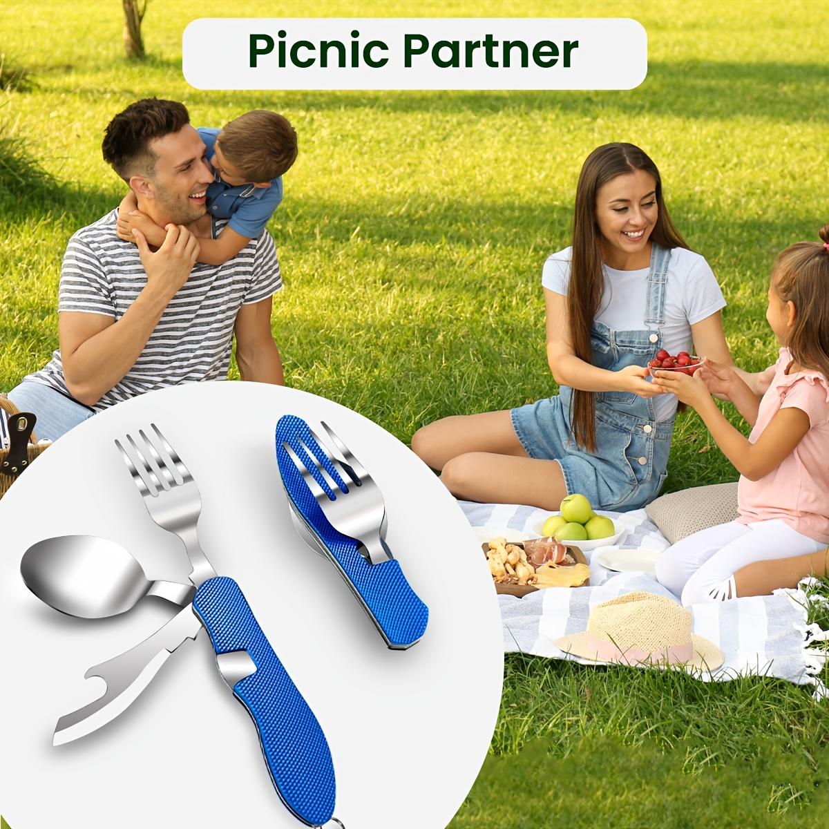 1Count Outdoor Companion - Detachable Folding Multifunctional Camping Knife Fork and Spoon Combination - Convenient Portable and Durable Tableware for Camping Hiking and Backpacking