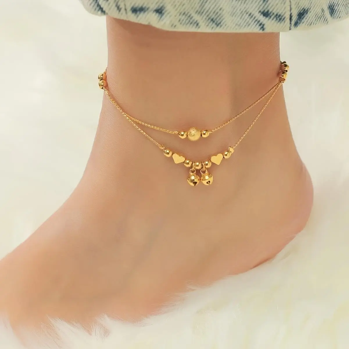 Gold-Plated Bell / Love Double Thread Anklet / Women's Fashion Additions Holiday Party