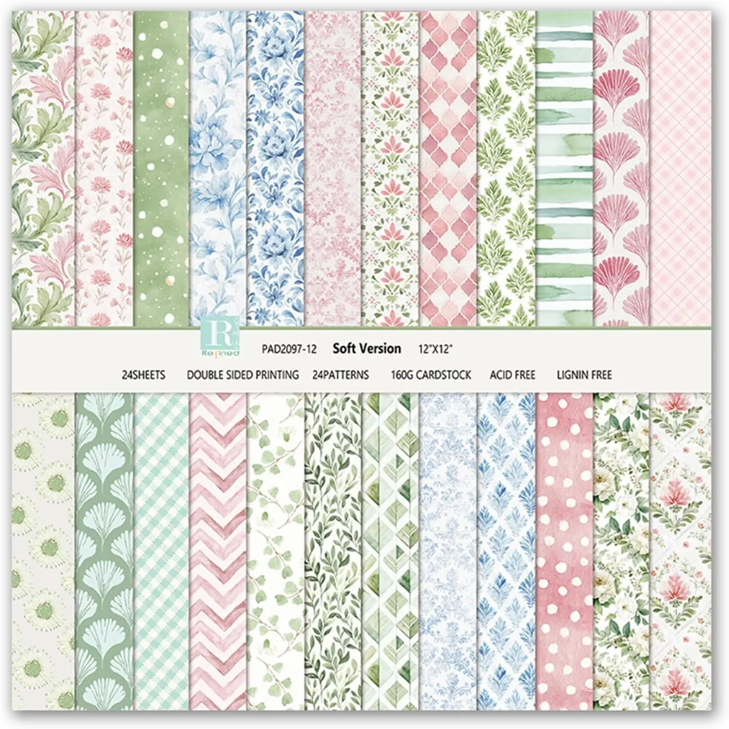 Scrapbook Paper Boho Patterned Paper for Scrapbooking, Double Sided Floral Decorative Craft Papers,  24 Sheets Scrapbook Background Papers for Photo Album Journal Decor (, 12x12 IN)