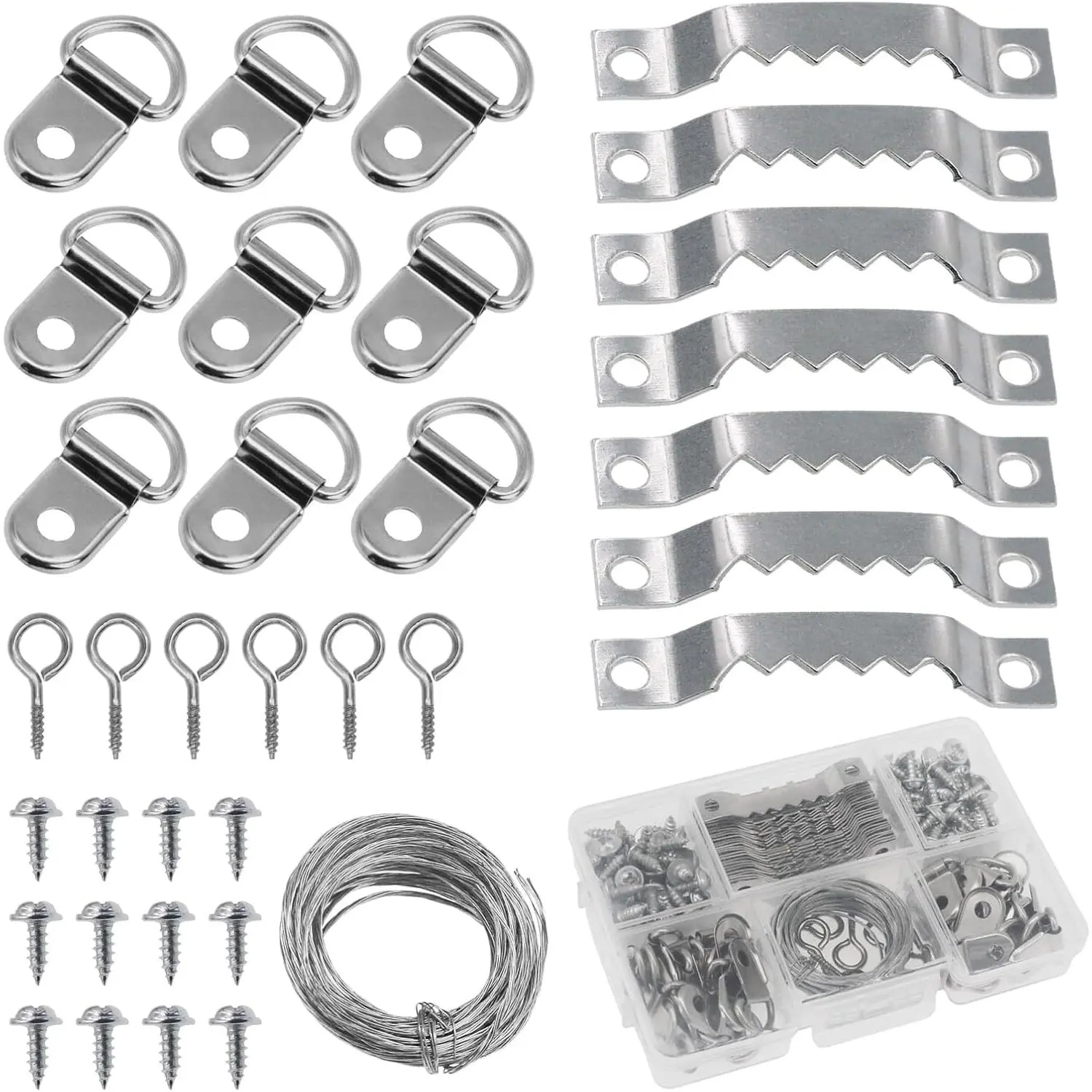 Picture Hanging Wire Kit D-Ring Picture Accessories (with Screws)| Picture hanger with serrated hardware, heavy-duty picture hanger, suitable for hanging pictures, clocks, mirrors