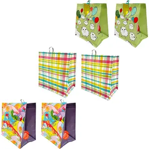 Grocery Bags – Printed  , Foldable & Water‑Resistant Shopping Bags, Durable Multi‑Use Eco Bags with Rise Design (6 Pack)
