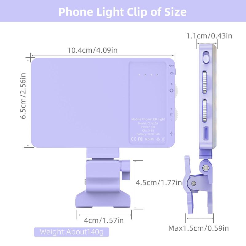 Portable LED Smartphone Fill Light, 1 Set Rechargeable LED Selfie Light with Front Clip, LED Video Light with 3 Light Modes, LED Light, Professional Camera Accessories, Cellphone Accessories, Selfie Lamp, Studio Light, Selfie Led Lights