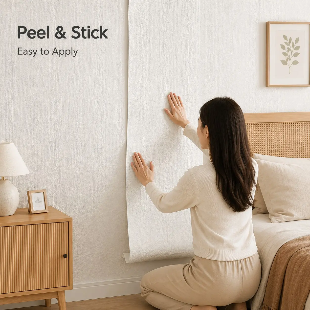 Self-Adhesive Linen Wallpaper, Waterproof Moisture-Resistant Wall Sticker, Cozy Bedroom Home Decor, Rent House Wall Decal