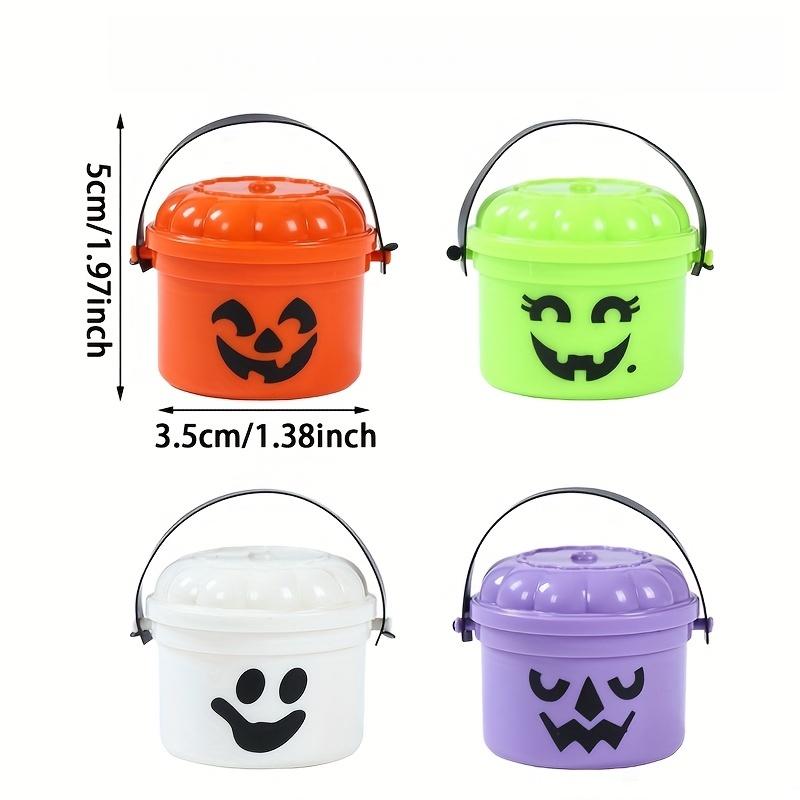 Mini Halloween Nostalgic Cute Plastic Buckets - Orange, Purple, White, Green with Jack-O'-Lantern Faces - Durable Water Buckets for Home Decor, Horror Party Supplies, Ghost Festival & Trick-or-Treat Celebrations, Playful Design, Party Favors Assortment