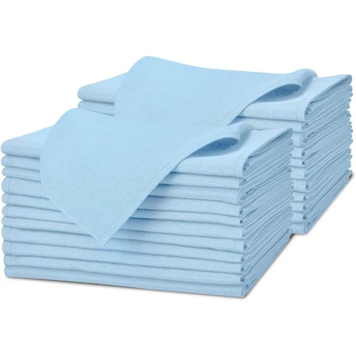 Avalon Kitchen Light Blue Cloth Napkins Bulk (Pack of 24), 100% Polyester Washable Reusable Dinner Linen Napkins with Hemmed Edges, 17x17 Inches Durable Napkins Ideal for Parties & Weddings