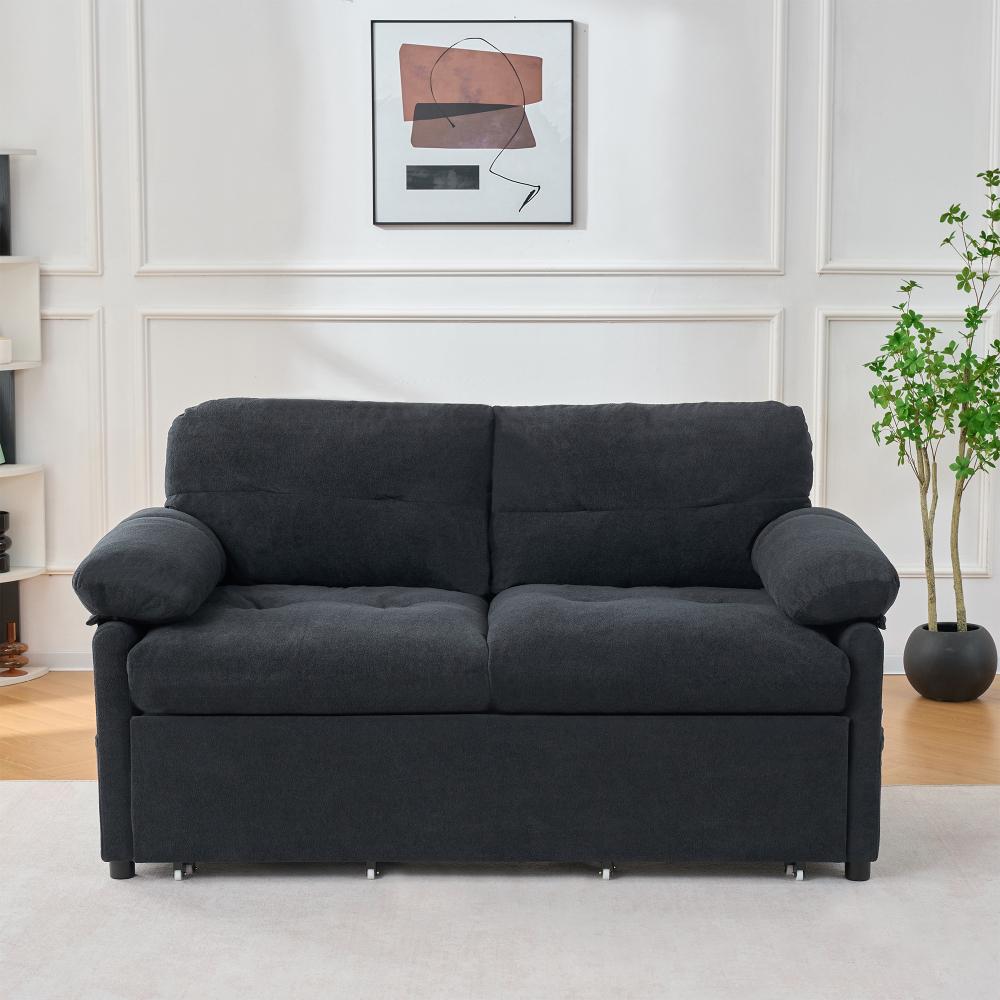 71''Convertible Pull-Out Queen Sleeper Sofa, 3-in-1 Sofa Bed with Side Storage & 8 Silent Casters, Thick Padded Chenille Loveseat for Living Room, Bedroom, Apartment,Beige