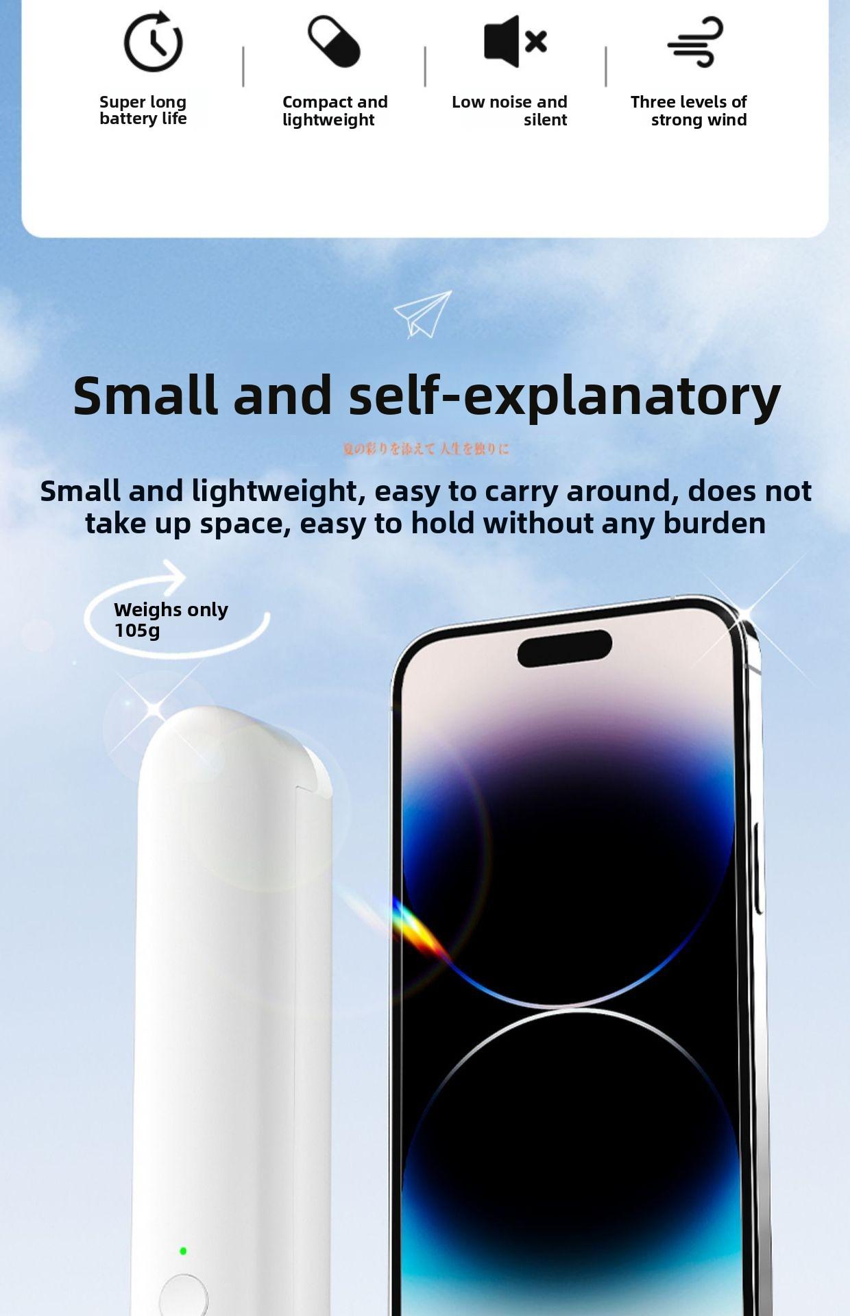 Handheld portable mini fan, retractable USB rechargeable fan, silent for office desktop use