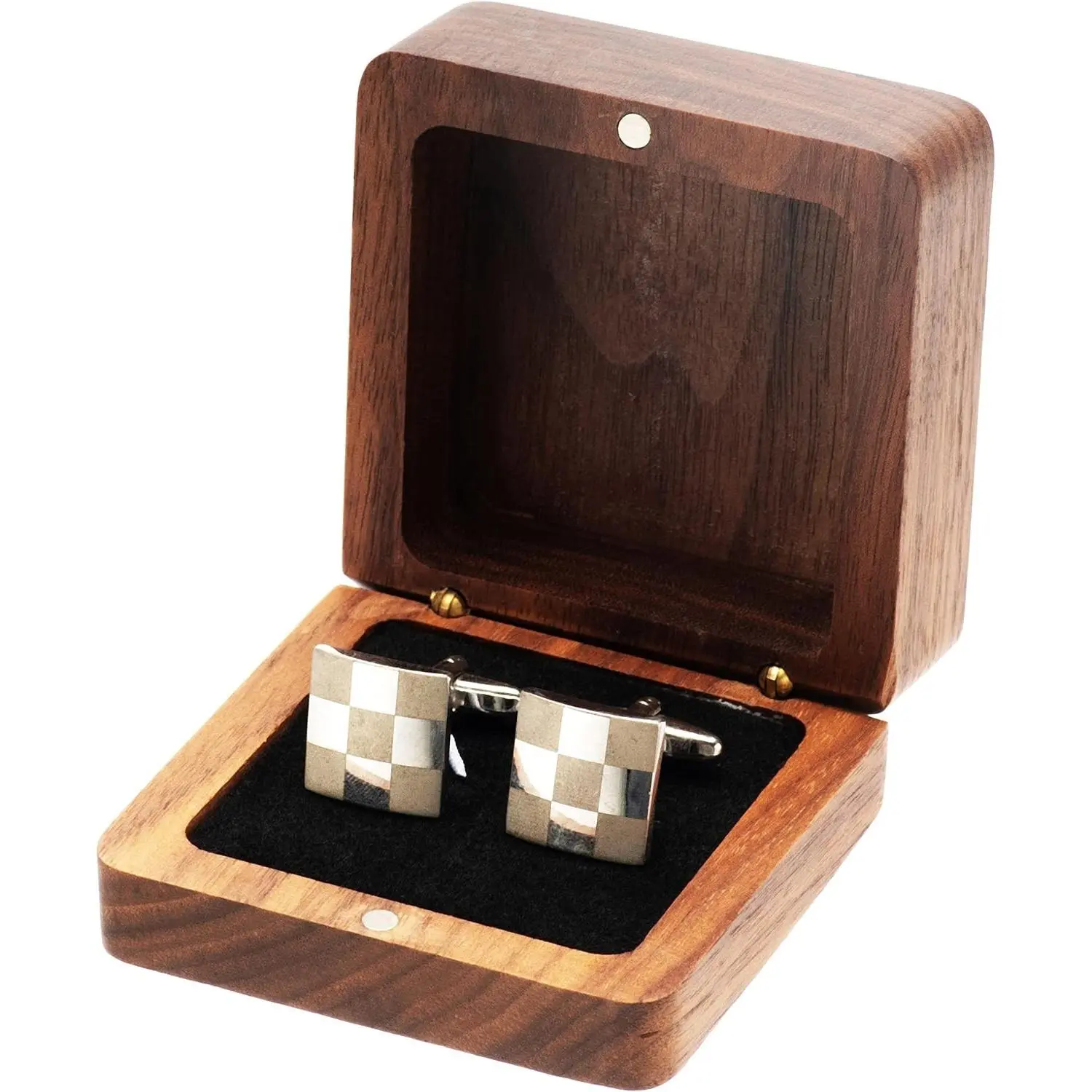 Small Vintage Rustic Black Walnut Wooden Cufflinks Gift Box for Men, Cuff Links Display Storage Case