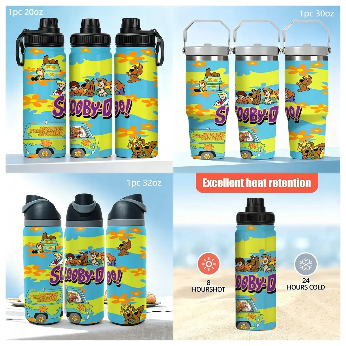 1pc Stainless Steel Tumbler with Lid, Cartoon Dog Print, Insulated Water Bottle, Reusable Travel Cup, Ideal Gift for Kids, 20oz/30oz/32oz