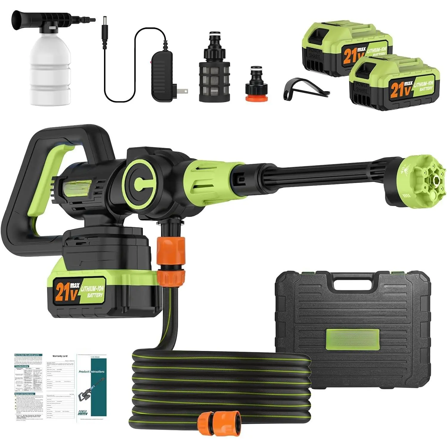 Brushless Cordless Power Washer with 2 , 1500PSl (Green)