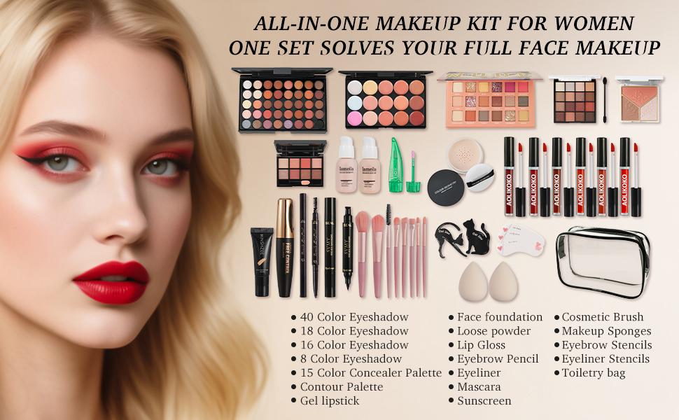 All in One Makeup Kit for Women Full Kit,Makeup Set for Women, Includes Eyeshadow Palette/Foundation/Lipstick/Eyeliner/Mascara/makeup Brush,Makeup Gift Set for Christmas & Birthday&Holiday&Everyday.