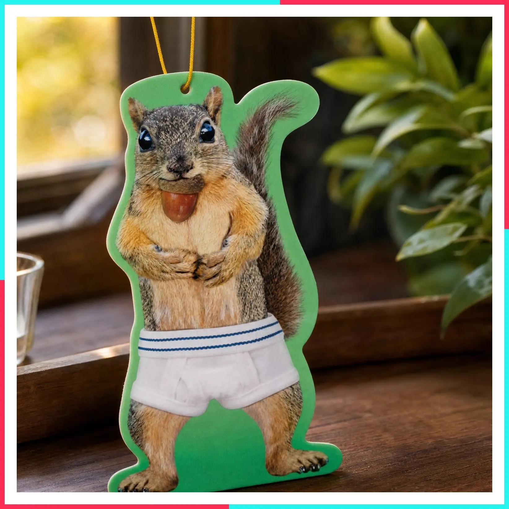 Funny Squirrel Standing in Underwear Air Freshener - Humorous Car Freshener, Cute Prank Gift