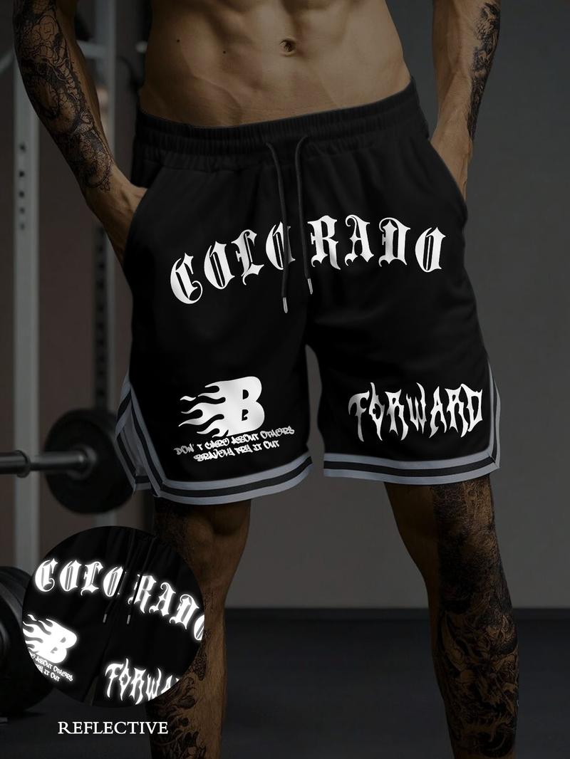 Men's Letter Print Shorts, Casual Comfy Breathable Bottom for Daily Wear, Men's Shorts for Summer