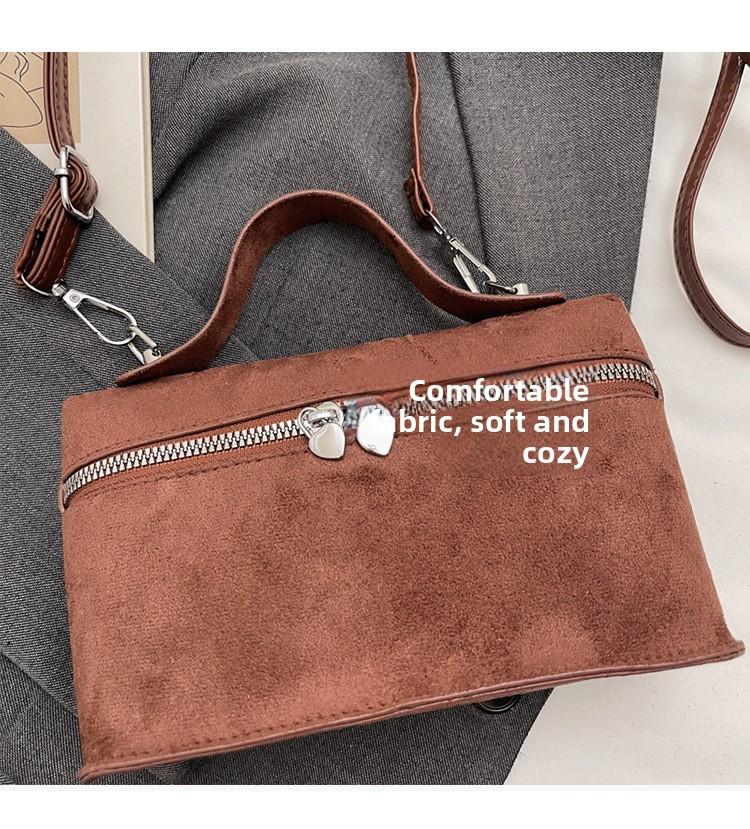 Luxury Suede Versatile Shoulder Bag  Purse Fall Winter Retro Matte Crossbody Handle Bag for Women Texture Simple Satchels Bag
